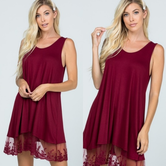 Gorgeous burgundy tank dress with lace hem - Picture 3 of 7